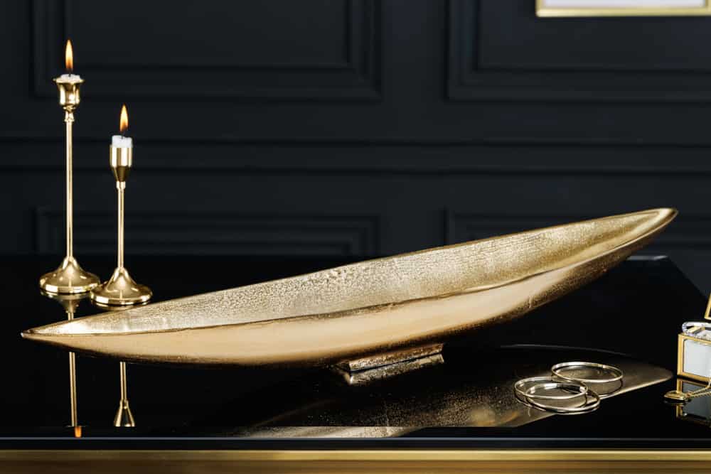 Handgearbeitete Deko Schale GOLD LEAF 80cm antik gold Aluminium