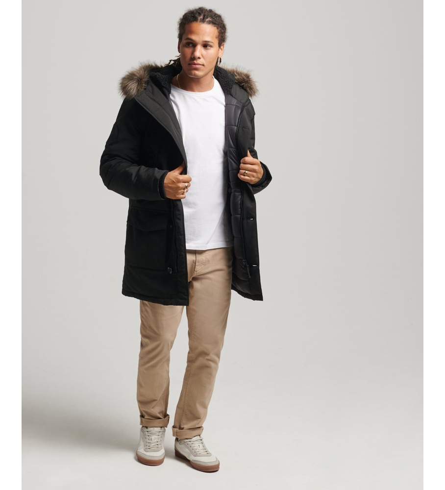 Parka com capuz de pele sintética Superdry Everest, preta