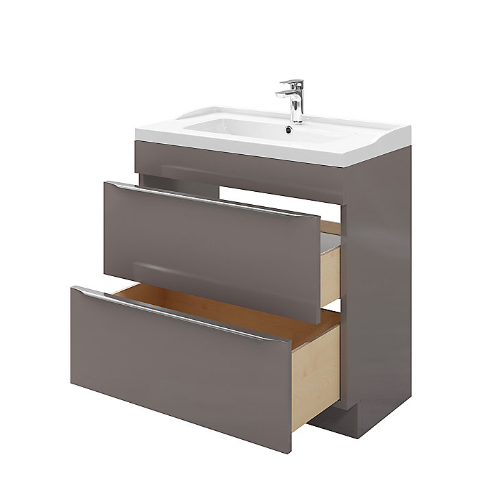 Meuble sous vasque à poser GoodHome Imandra gris taupé 80 cm + plan vasque Lana