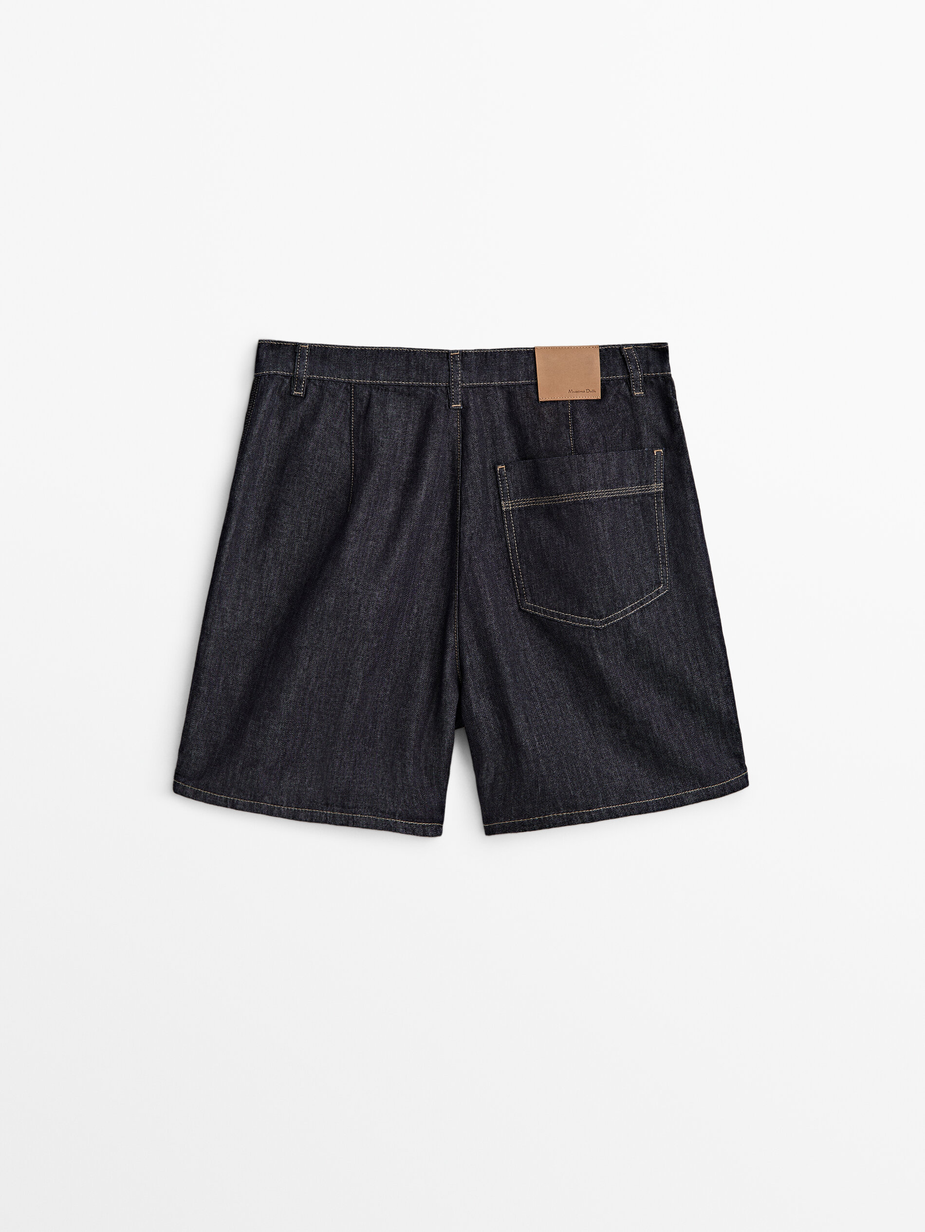 Shorts jeans plissados de cintura alta - AZUL ESCURO