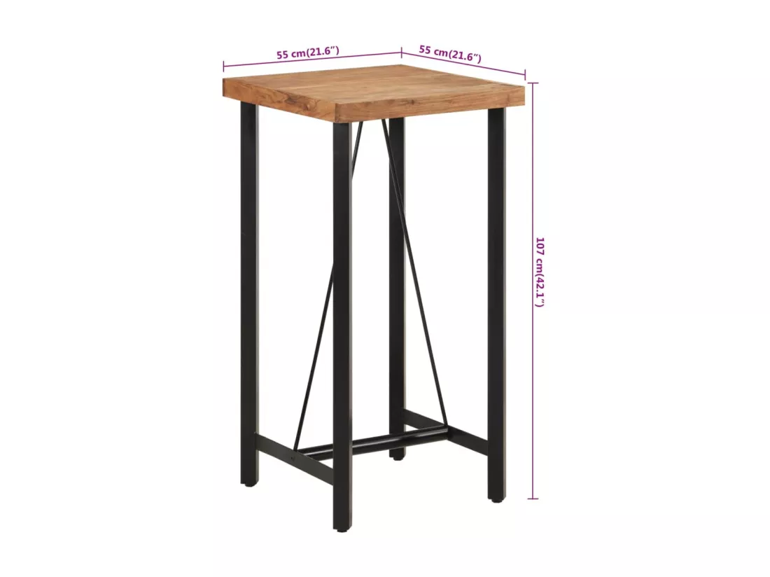 Table de bar 55x55x107 cm bois massif d'acacia et fer
