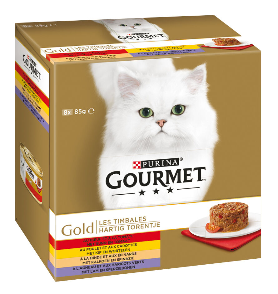 Gourmet Gold Hartig Torentje Multipack - Kattenvoer - 8x85 gram - 680 Gram - rund