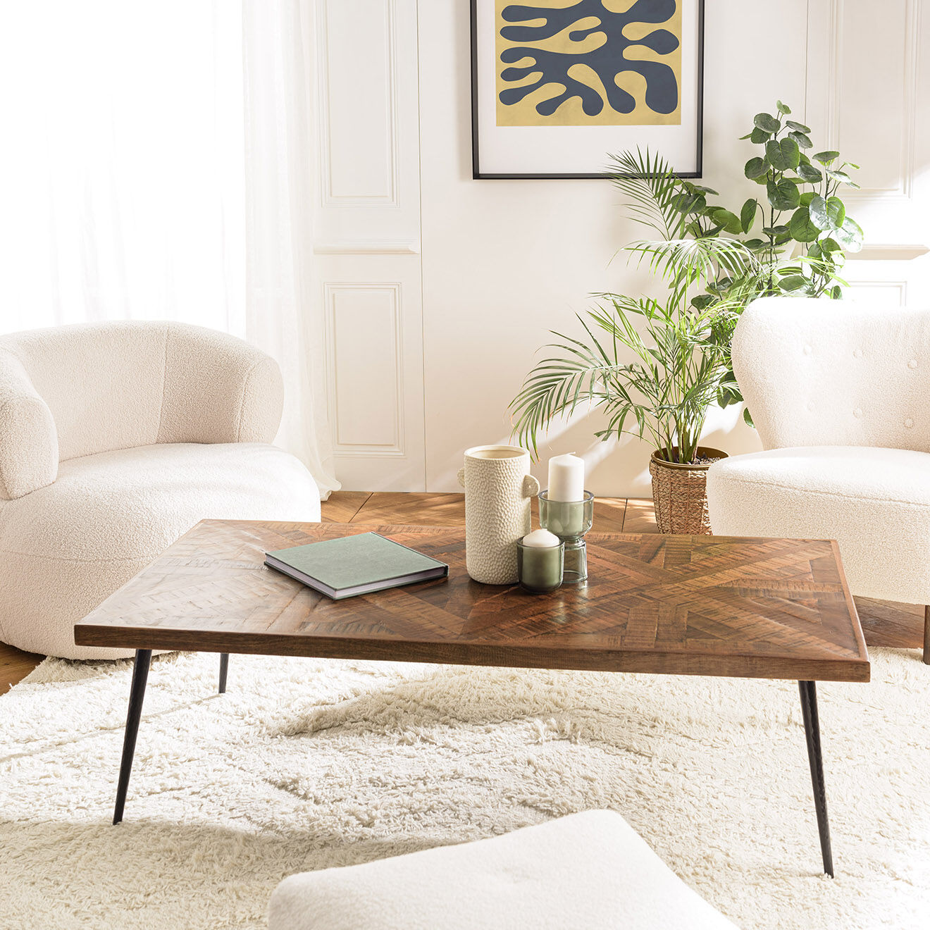 Macabane Table basse rectangle bois recyclé pieds métal Kiara bois - 135x70x40 cm