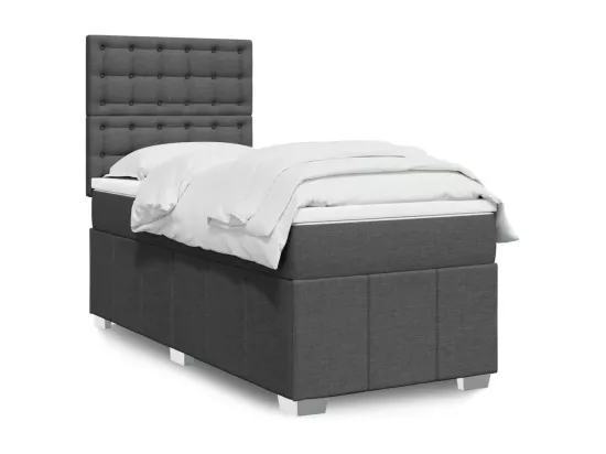 Sommier à lattes de lit et matelas Gris foncé 90x190 cm Tissu