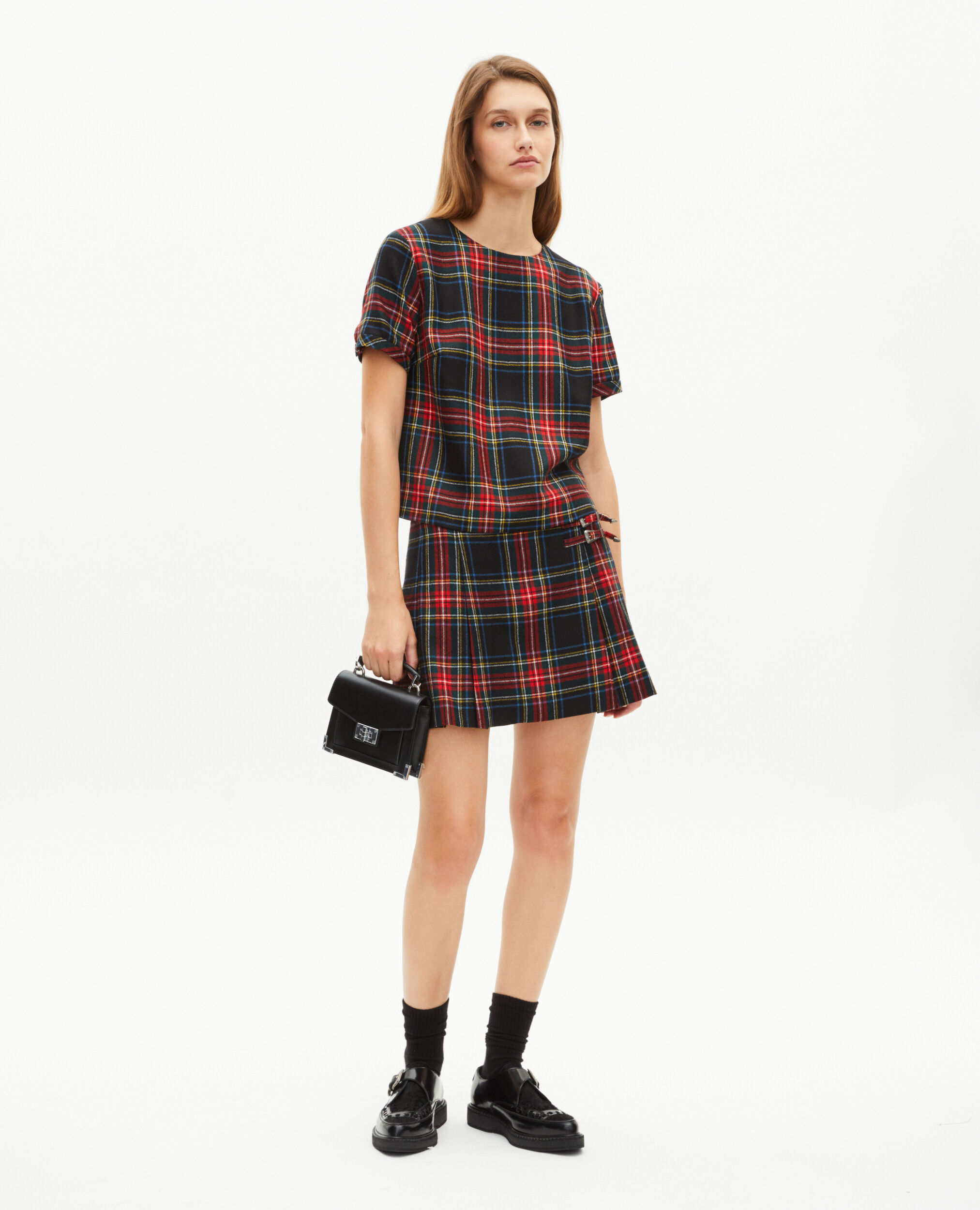 Top en tartan rouge et noir