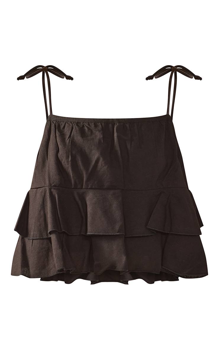 Noir Caraco En Coton Lin Avec Détail À Volants