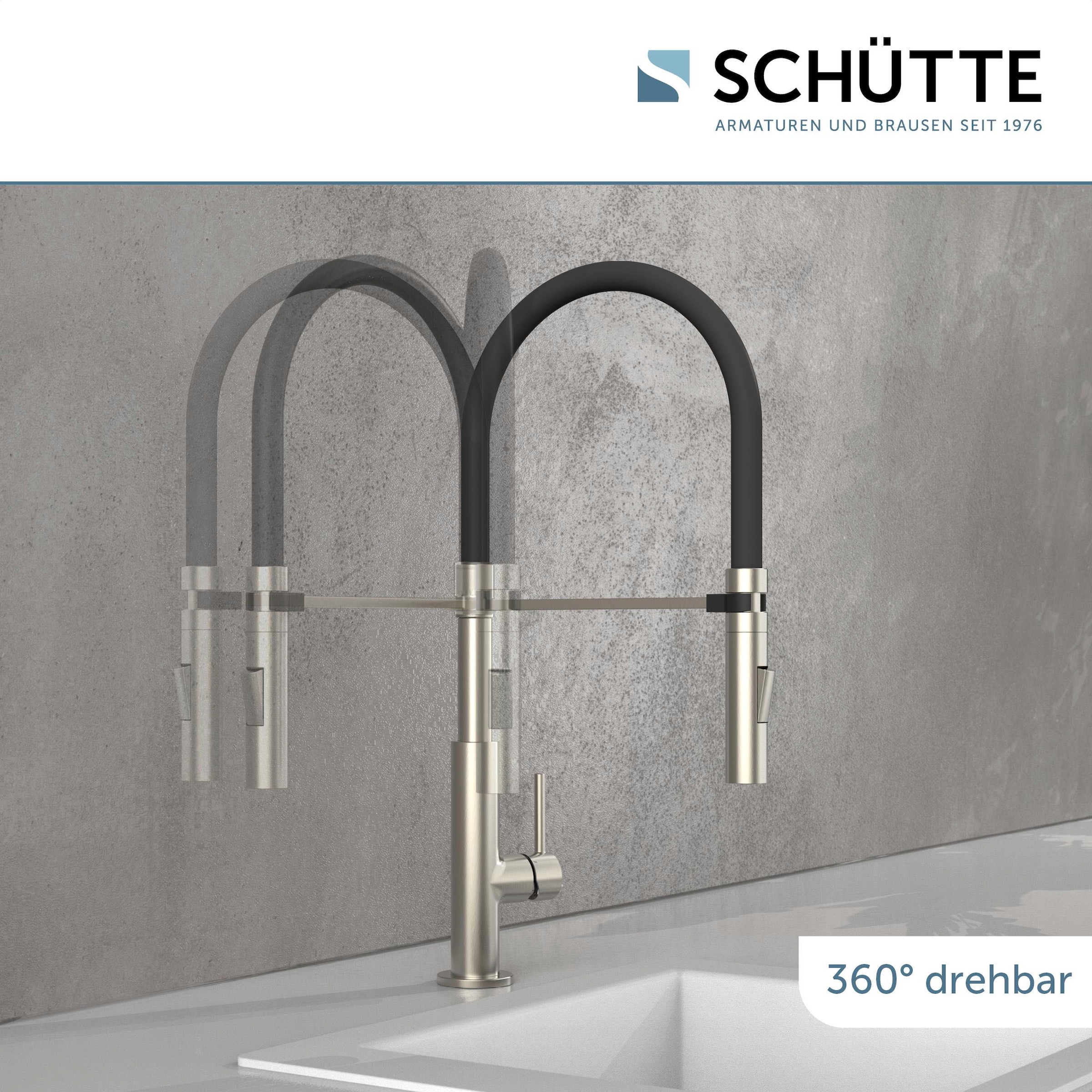 Schütte Spültischarmatur »Design« ausziehbar, 360° schwenkbar, Edelstahloptik/Schwarz, Hochdruck