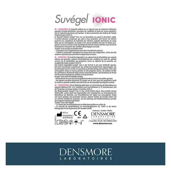 Densmore Suvégel Ionic - Infecções vaginais - 10 cápsulas vaginais