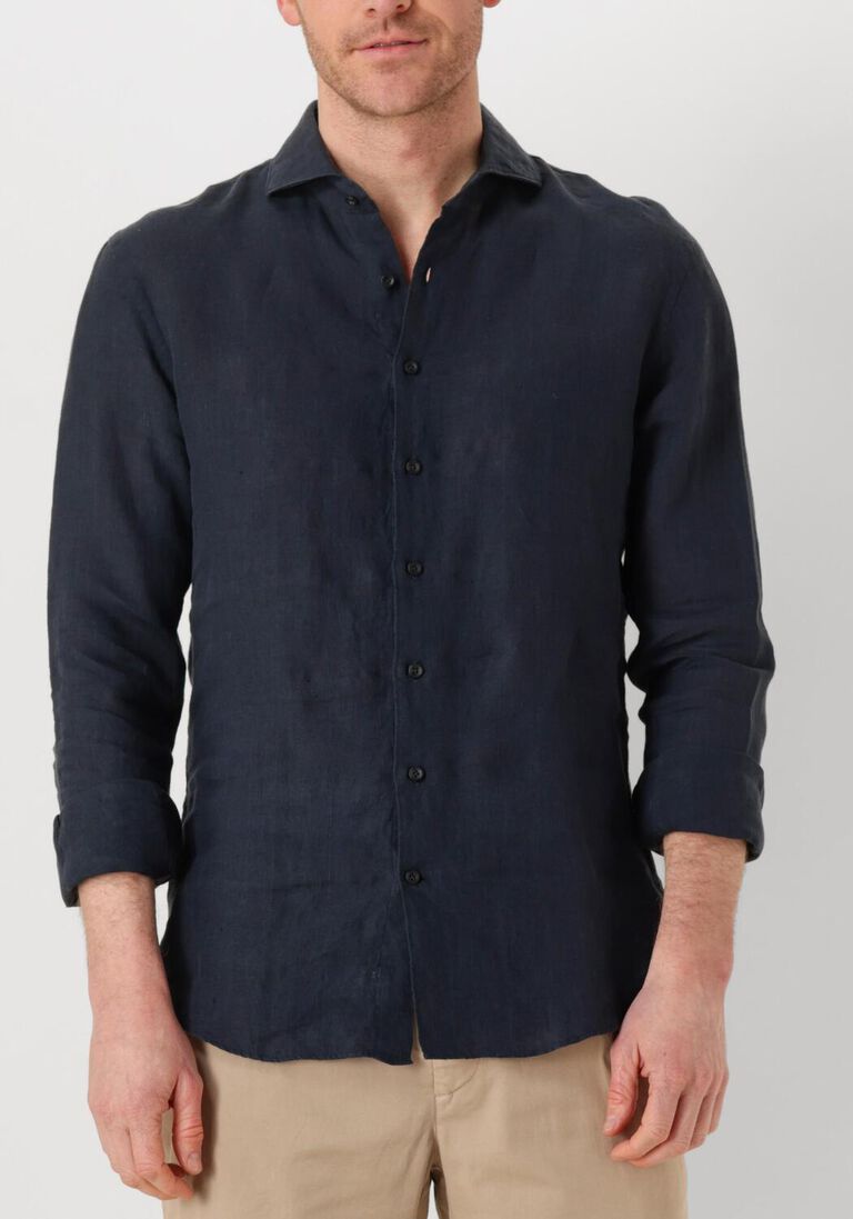 donkerblauwe profuomo klassiek overhemd shirt x-cutaway linen