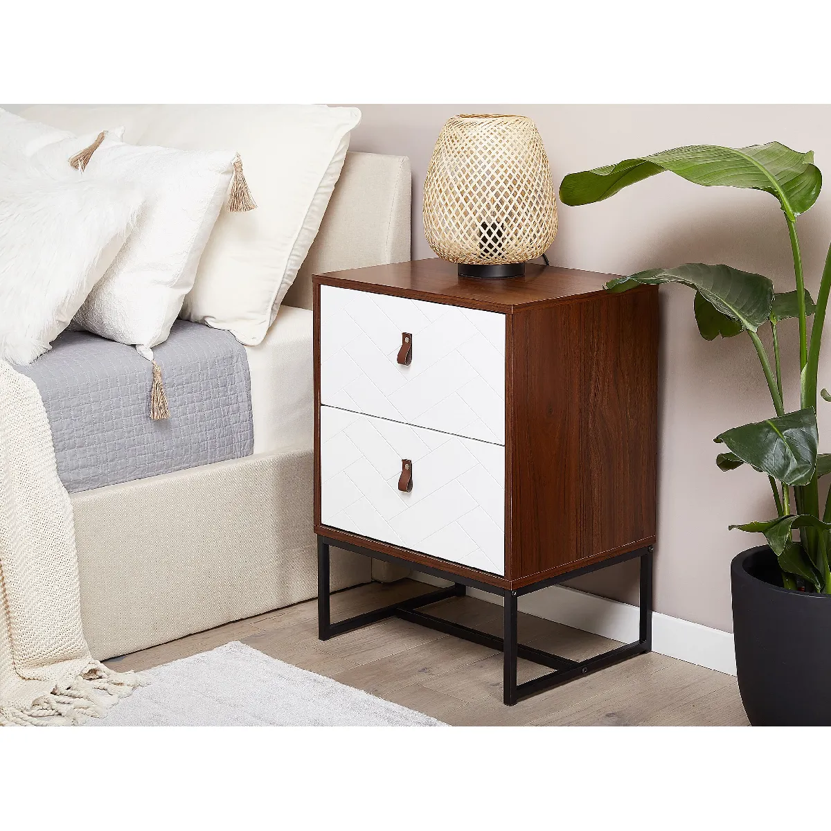 Beliani Table de chevet - Effet bois foncé
