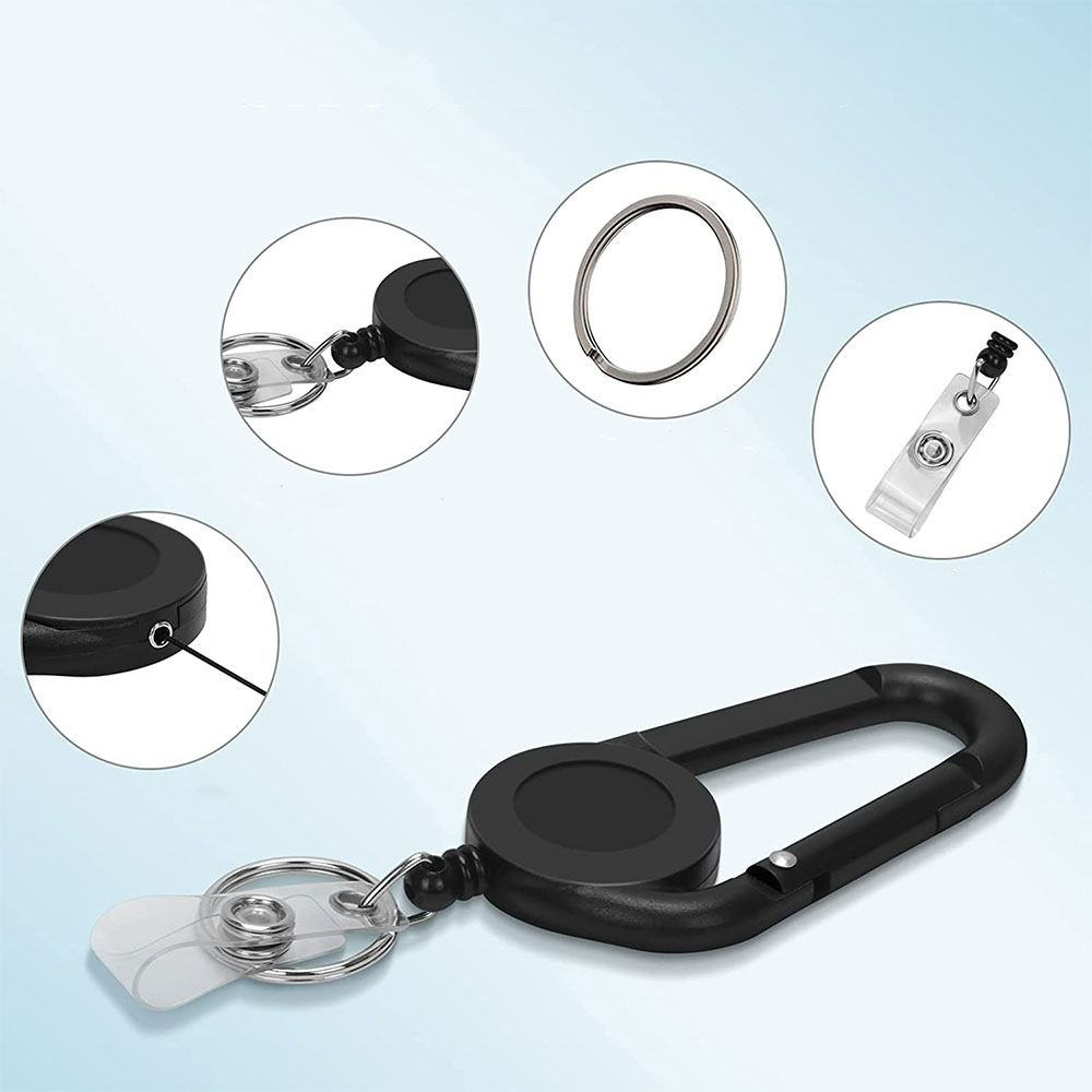 (2er Set) Anti-Lost Key-Bak Karabiner Haken Schlüsselanhänger mit Kartenhalter   Schlüsselring - Schwarz