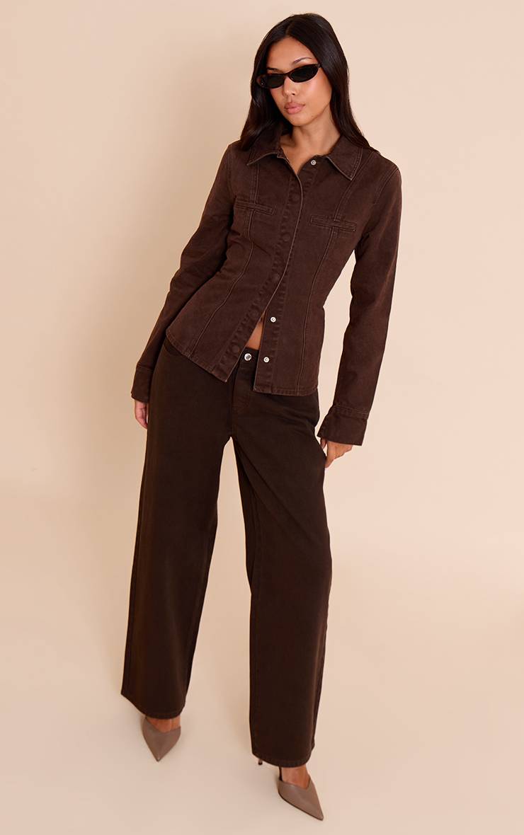 Chocolat Chemise Ajustée Chocolat Foncé Avec Détails De Coutures