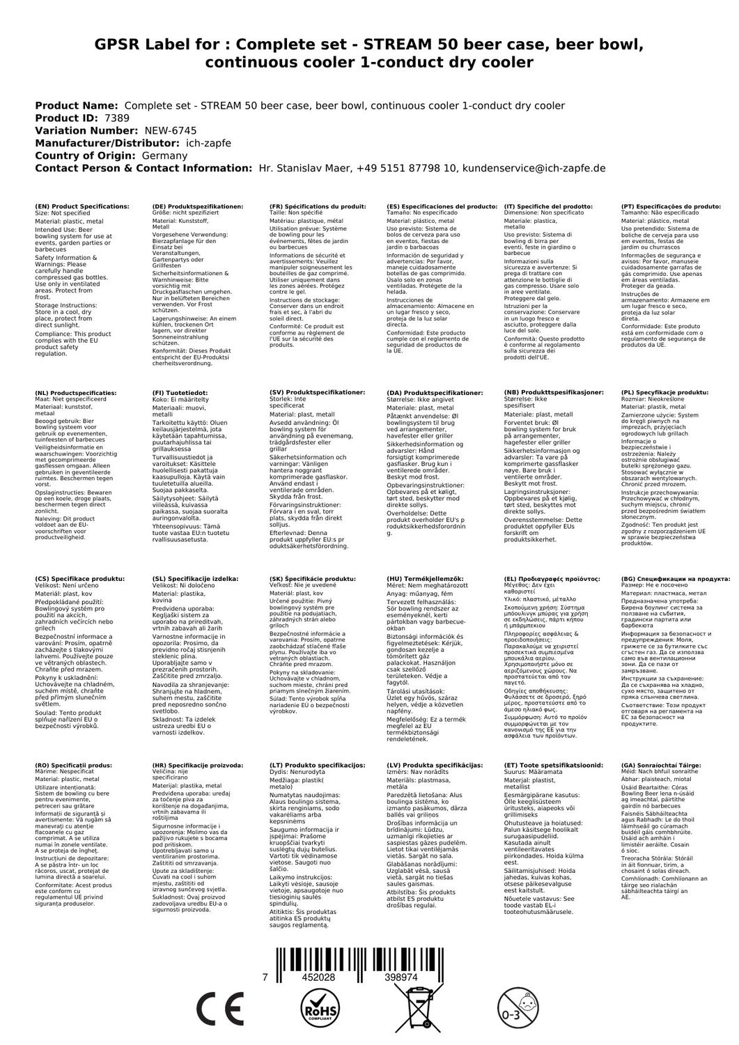 Komplett Set - Zapfanlage STREAM 50 Bierkoffer, Bierzapfanlage, Durchlaufkühler 1-leitig Trockenkühler, Zapfkopf:KeyKeg