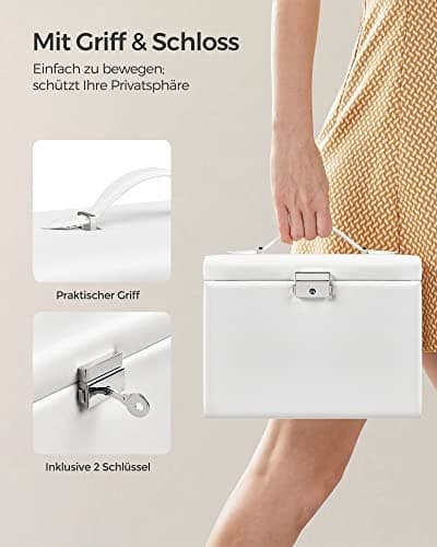 Elegant hvit smykkeskrin med fløyelsfôr og speil