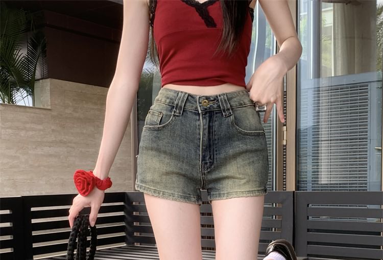 Beem - Gewassen denim shorts met hoge taille