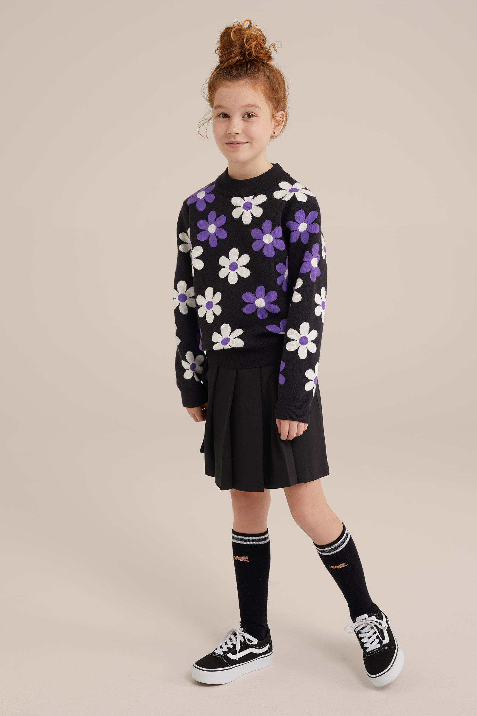 Meisjes gebreide trui met dessin WE Fashion Zwart