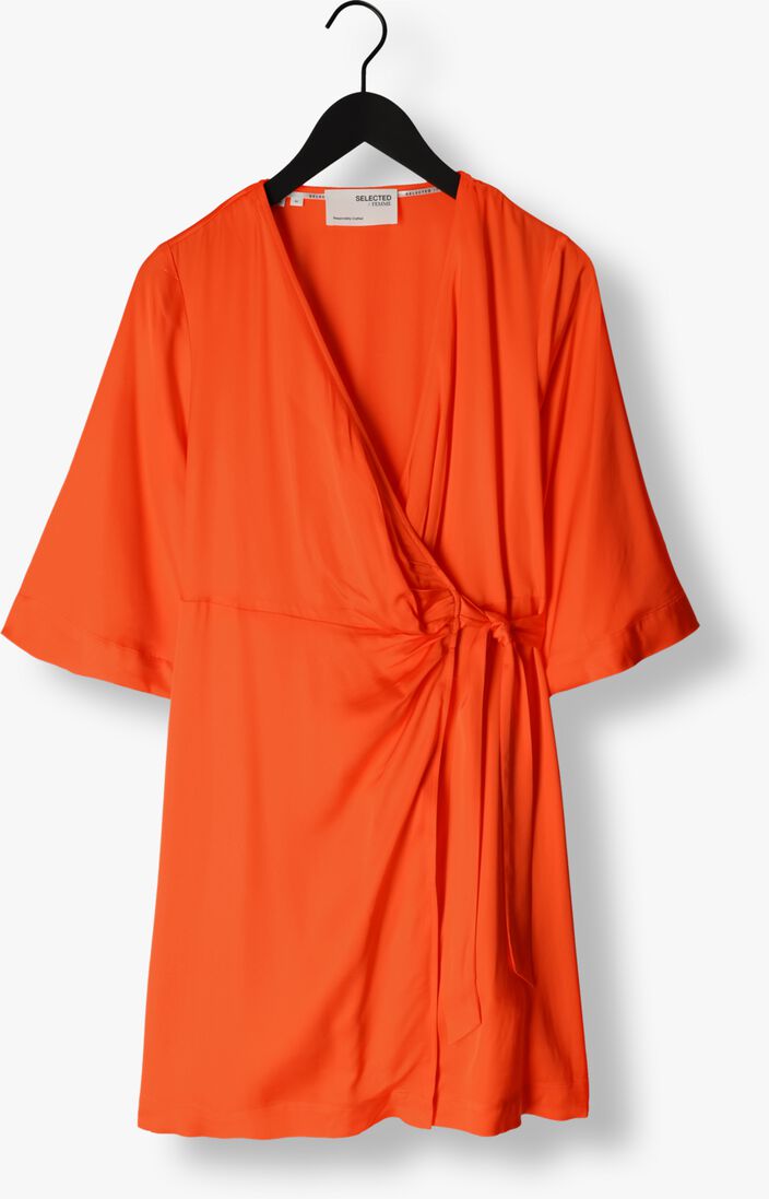 SELECTED FEMME oranje selected femme mini jurk slffranziska 3/4 short satin wrap dress