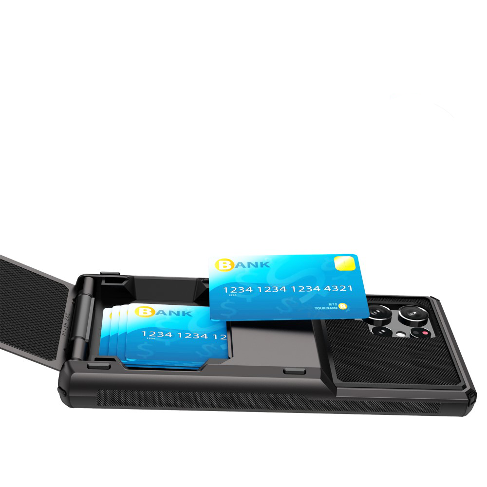 Samsung Galaxy S24 Ultra Hybrid Hardcase Hülle mit Aufschiebbarem Kartenfach - Schwarz / Grau