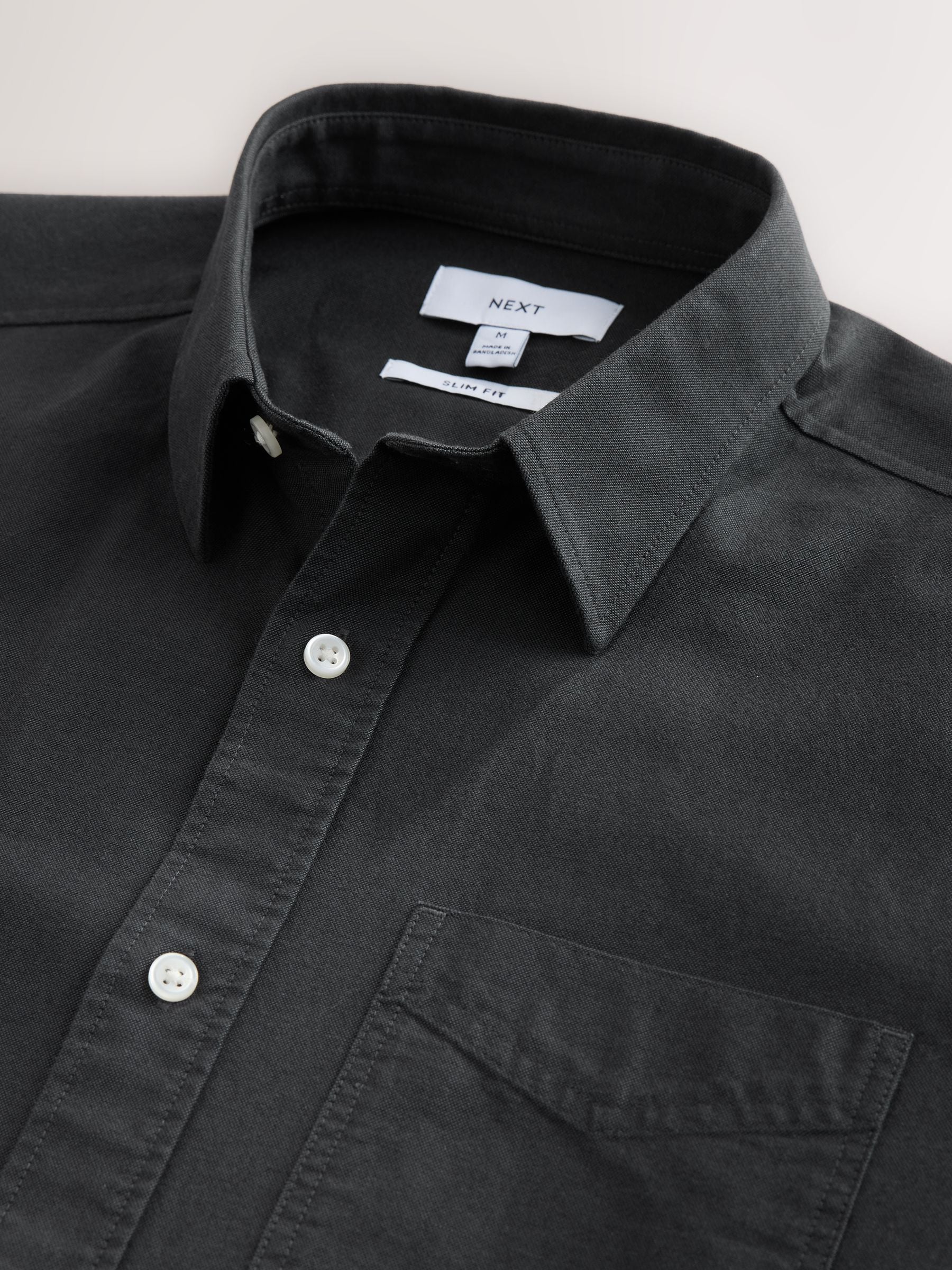 Antraciet - Slim Fit - Oxford-hemd met lange mouwen