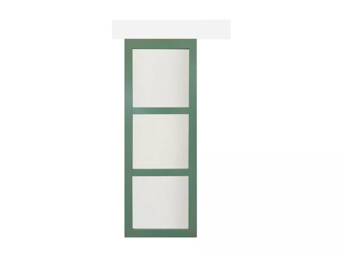 Porte Coulissante Vert Vitrée H204 X L83 + Rail Bandeau Blanc Gd Menuiseries