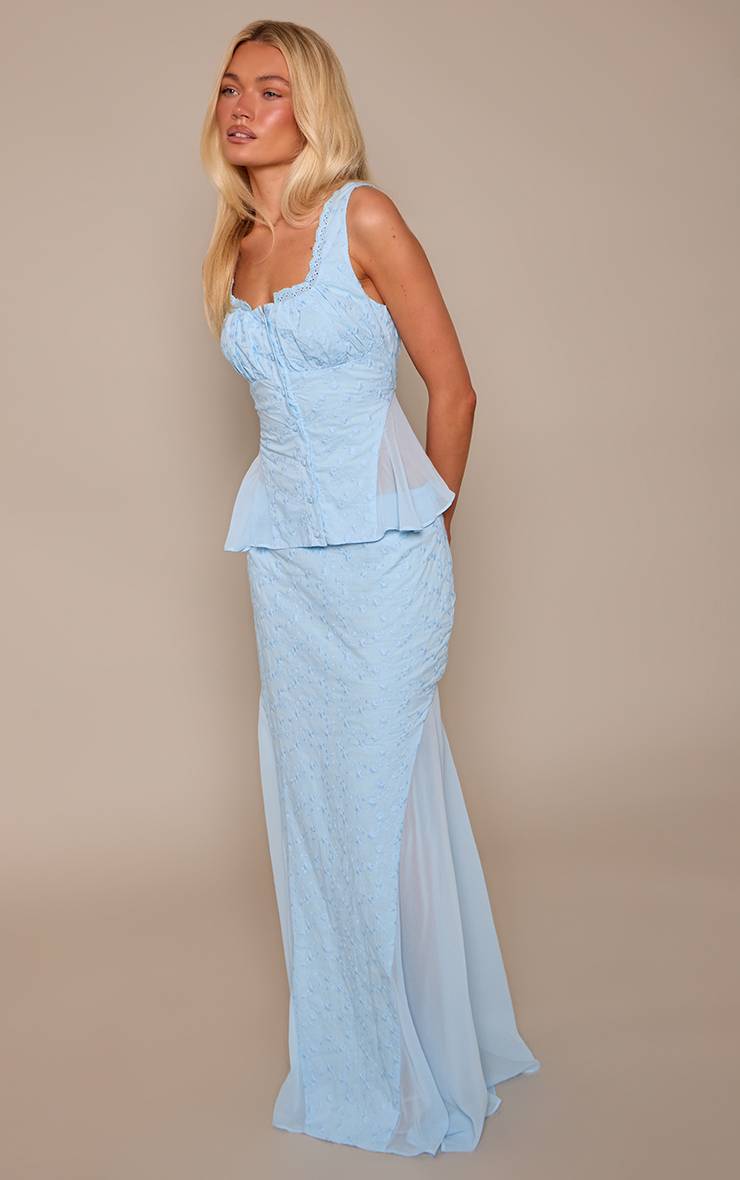 Bleu Layette Jupe Maxi À Godets En Mousseline Broderie Bleue Ensemble Coordonné