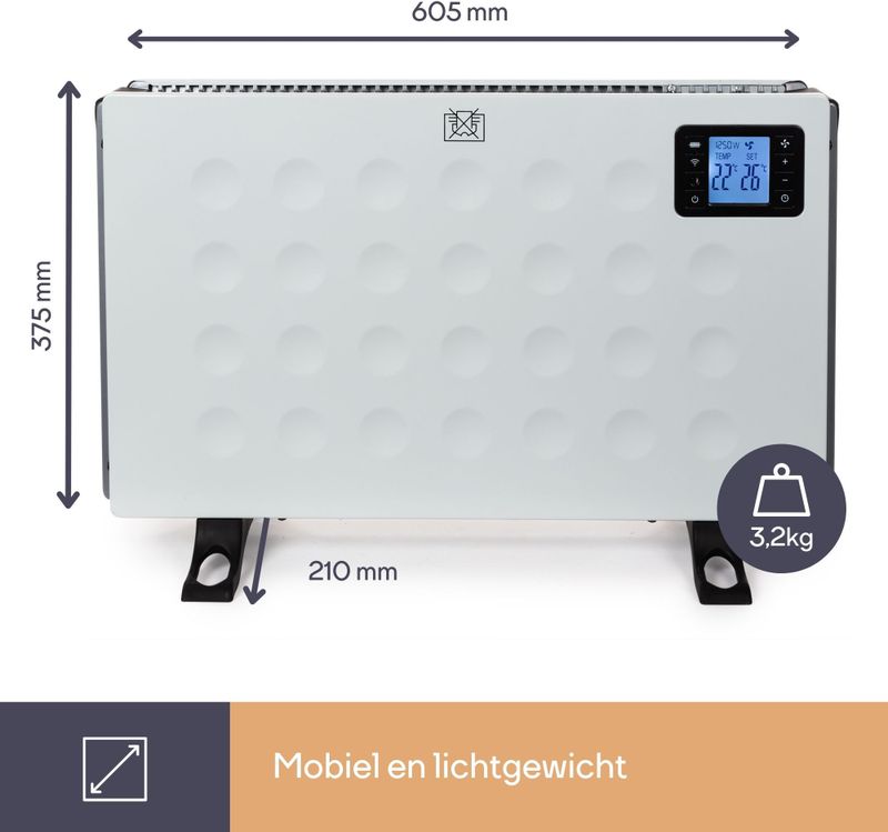 Perel Smart Convectorkachel, voor binnen, drie warmtestanden, 2000 W