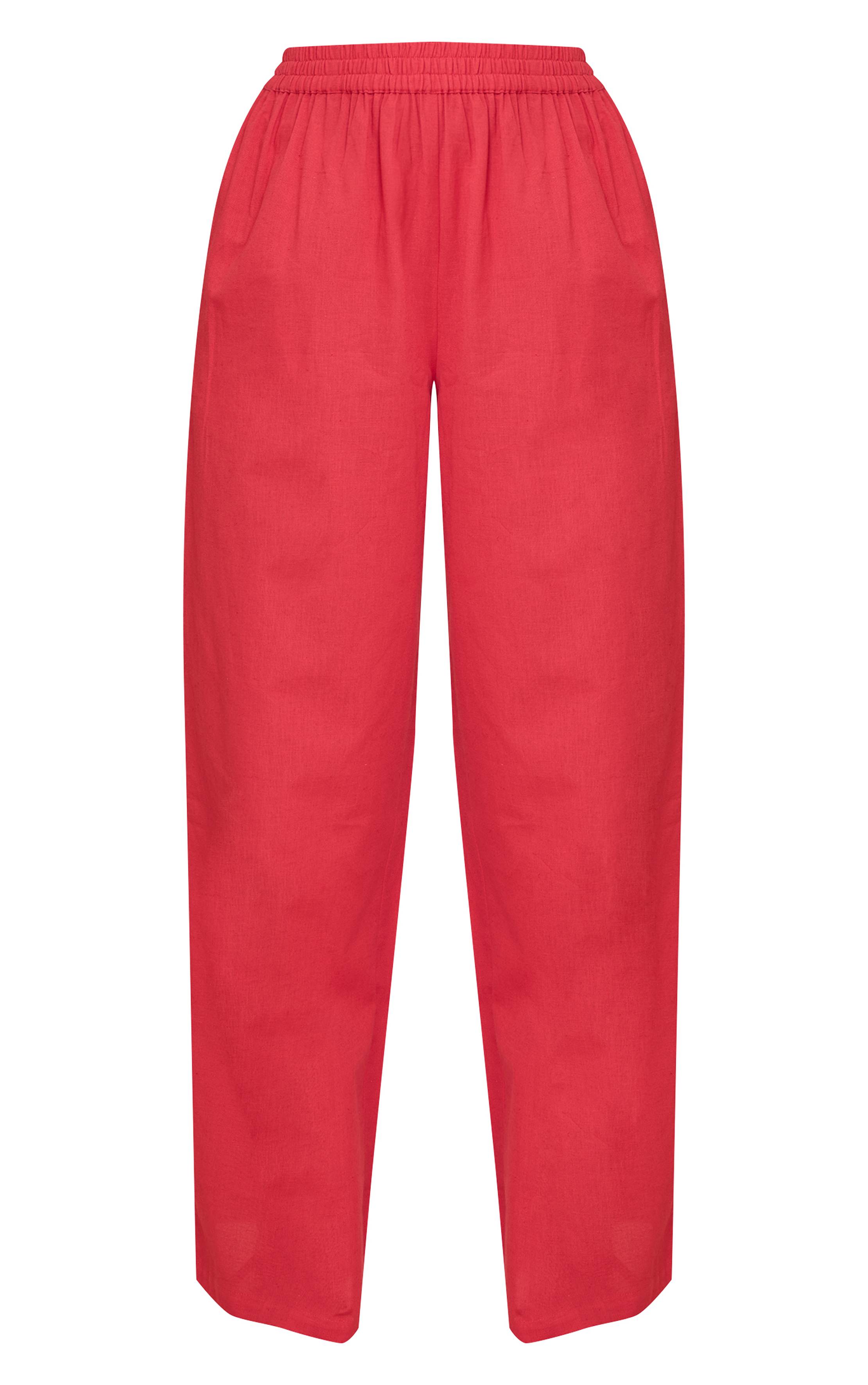 Rouge Tomate Pantalon Fluide À Jambes Larges