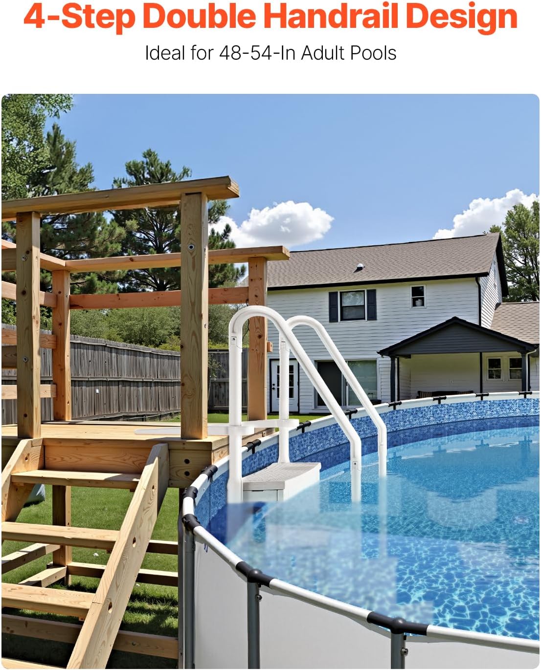 VEVOR Poolleiter, Kunststoff-Pooltreppe mit 2 Handläufen, 4 rutschfesten Stufen, 180 kg Tragkraft, Schwimmbadtreppe für 122-137 cm große Einbaupools, Terrasse, Haus, Innen, Außen, Weiß