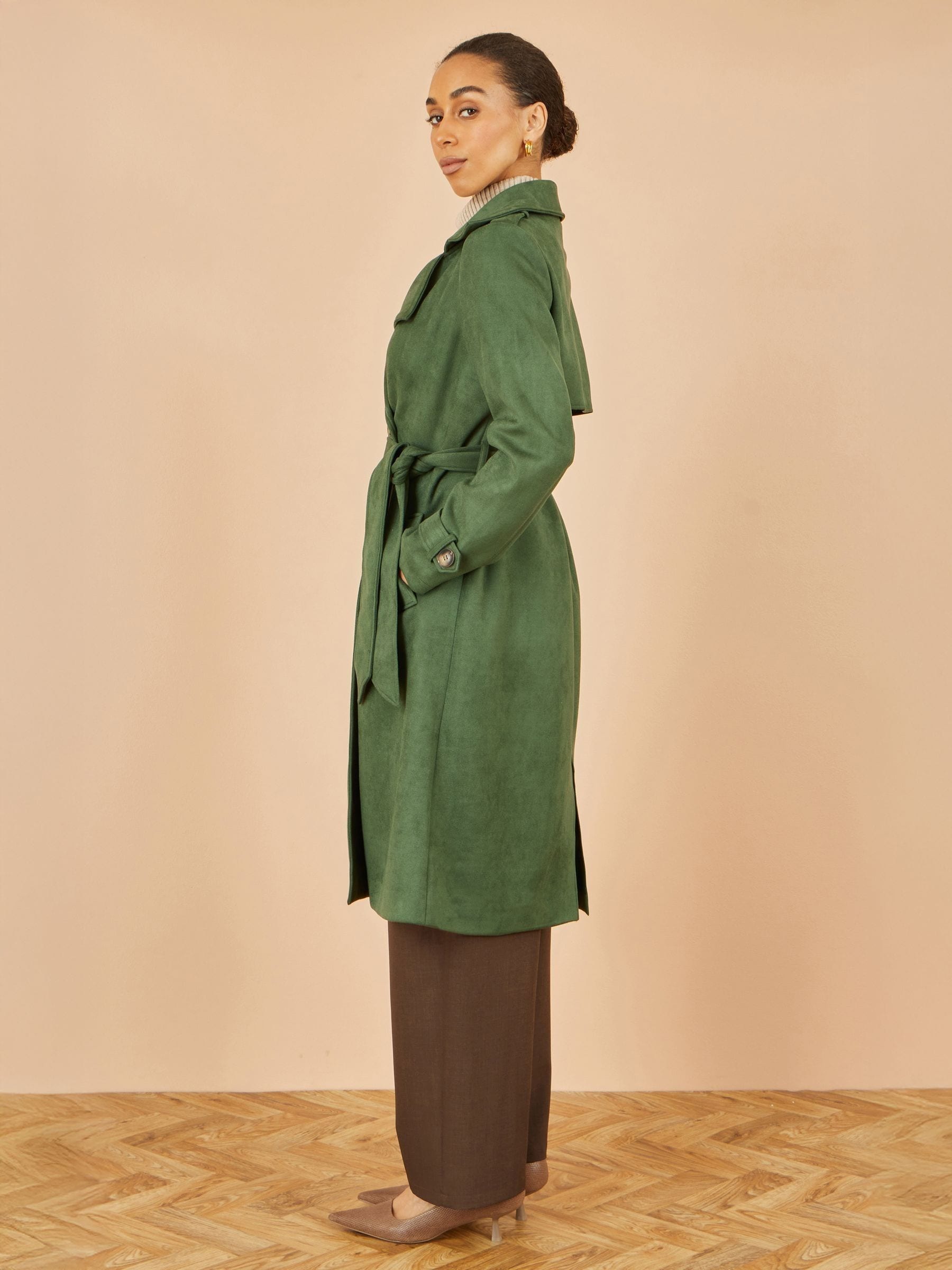 Groen - Yumi Faux Suede Trench Coat