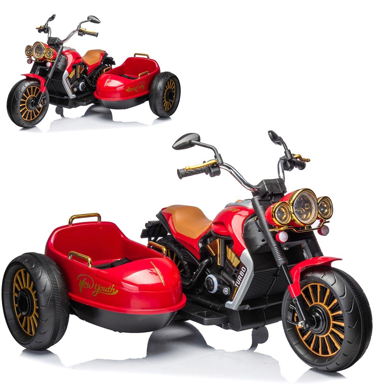 Motocicleta elétrica infantil Chipolino DUO, capacidade de carga 50 kg, TRON, sidecar, função de música, para 2 crianças.