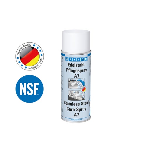 WEICON RVS Verzorgingsspray A7 | Krachtige reiniging, bescherming en verzorging van roestvrij staal in voedselbereidingsruimtes | 400 ml | kleurloos, transparant