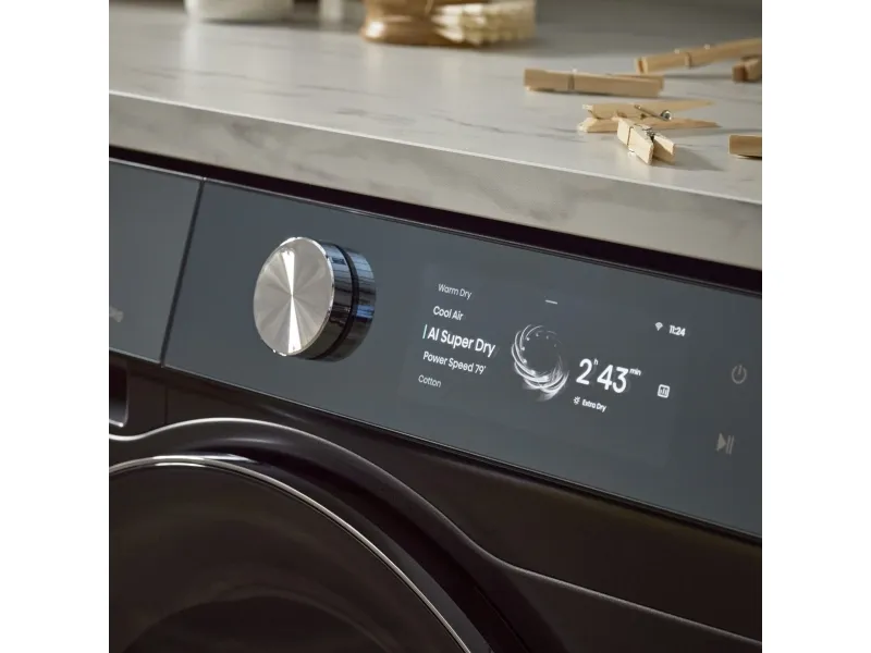 Hisense DH7S107BB, Fritstående, Front-læsning, Varmepumpe, Sort, Knapper, Dreje, Berøring, Højre