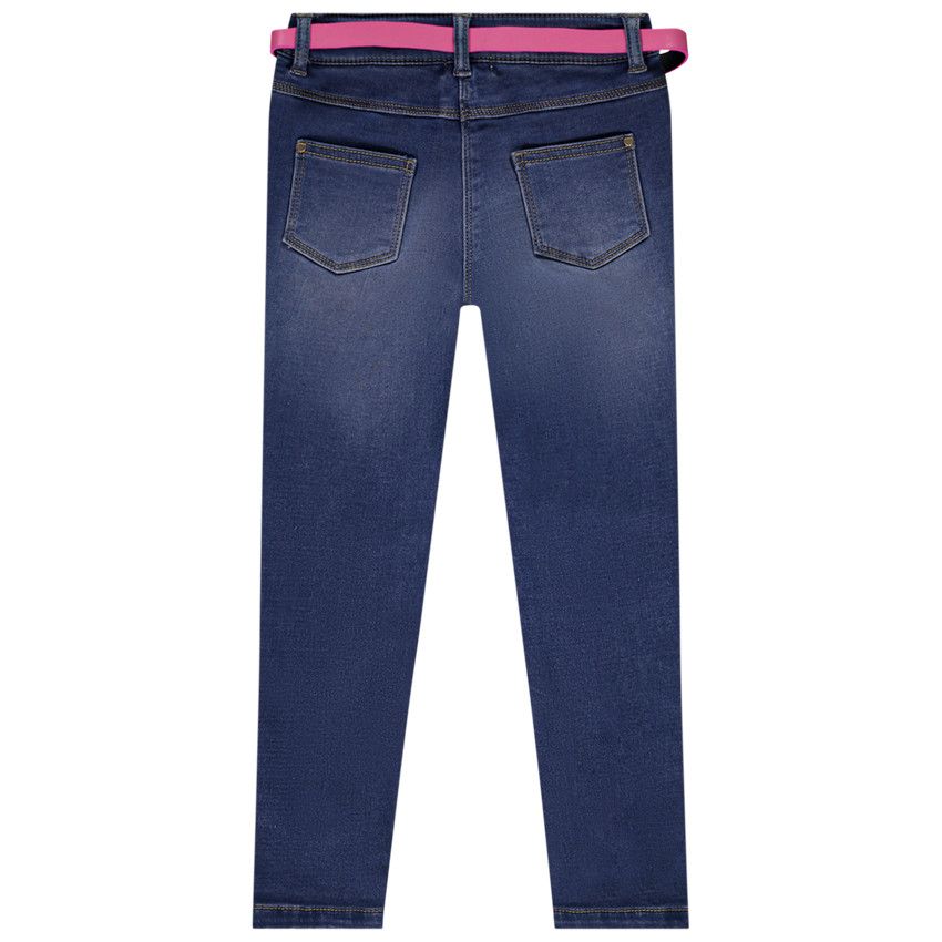 Jean slim brodé cœurs + ceinture amovible pour fille - Bleu moyen