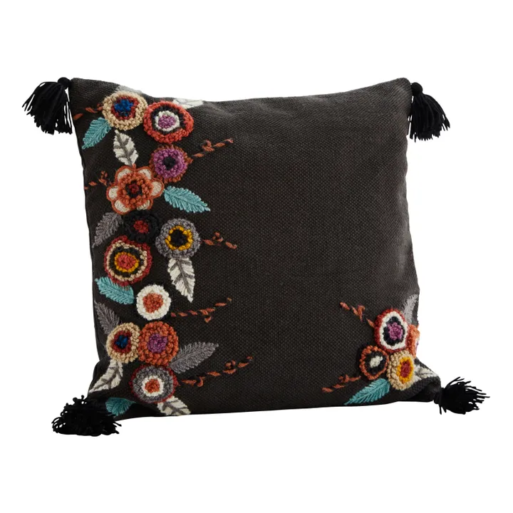 Madam Stoltz Housse de coussin fleuri | Noir