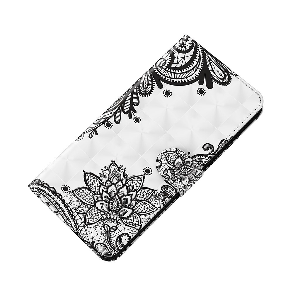 Samsung Galaxy S21 FE 5G Leder Tasche mit Kartenfach   Handschlaufe - Blumen Mandala (Weiss)