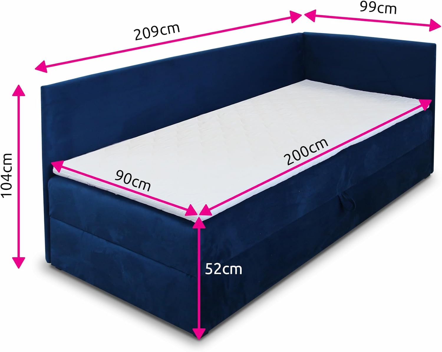 Sofnet Boxspringbett Flame mit Bettkasten - Einzelbett mit Bonell-Matratze und Topper, Polsterbett, Universelle Bettseite, Bett, Schlafzimmer, Kinderzimmer (Graphit (Kronos 22), 90 x 200 cm)