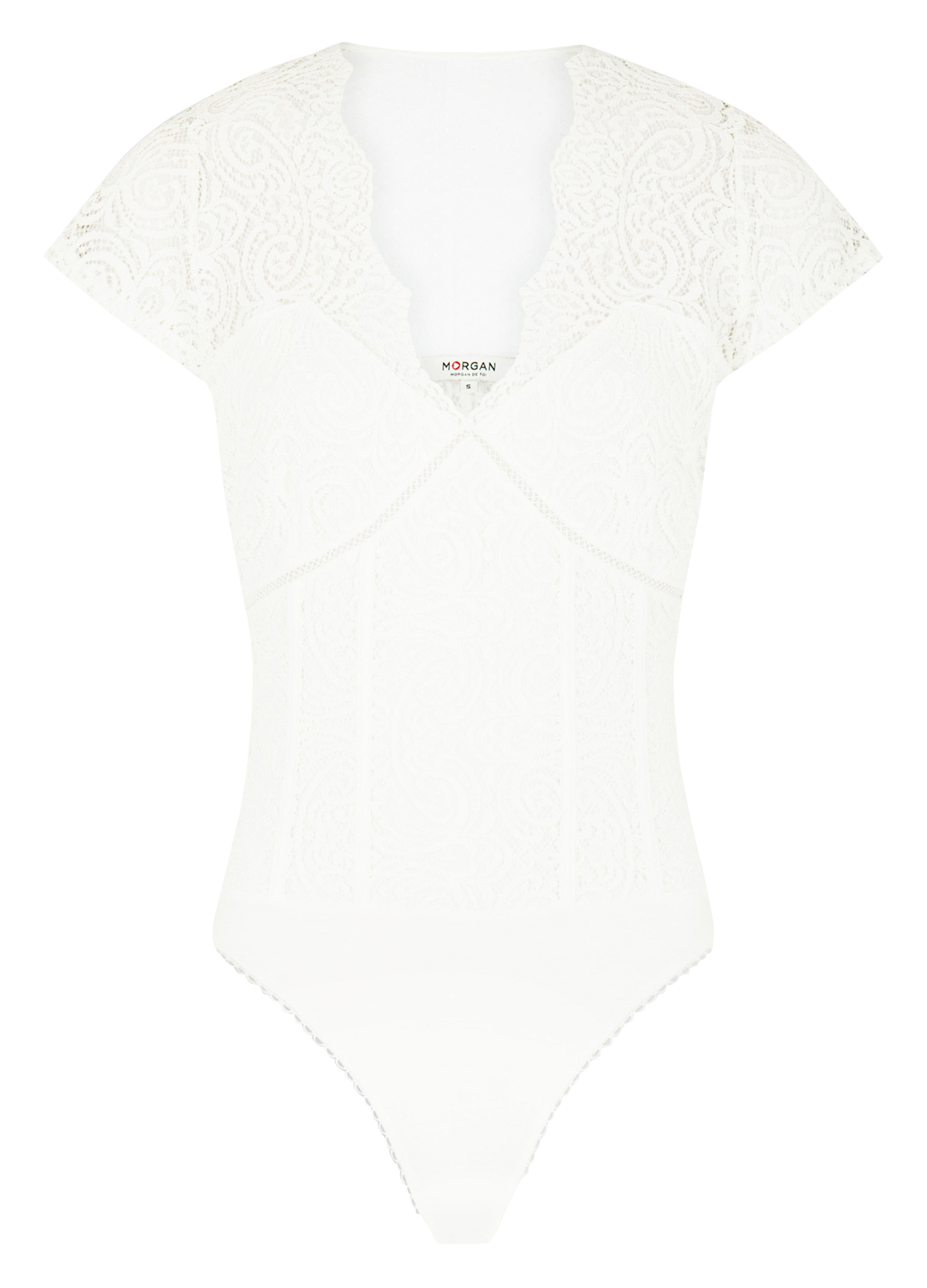 DELOM - Top col V en dentelle | Blanc
