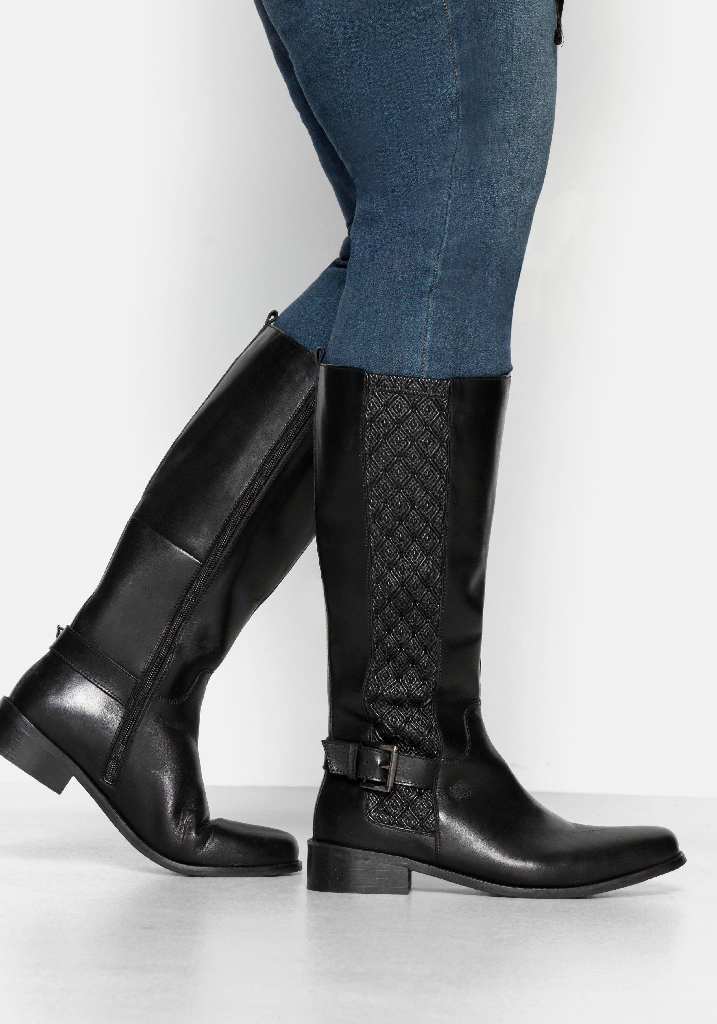 Weitschaftstiefel aus Leder, mit Schnallenbändern