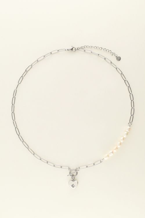 Schakelketting met parels & hartje