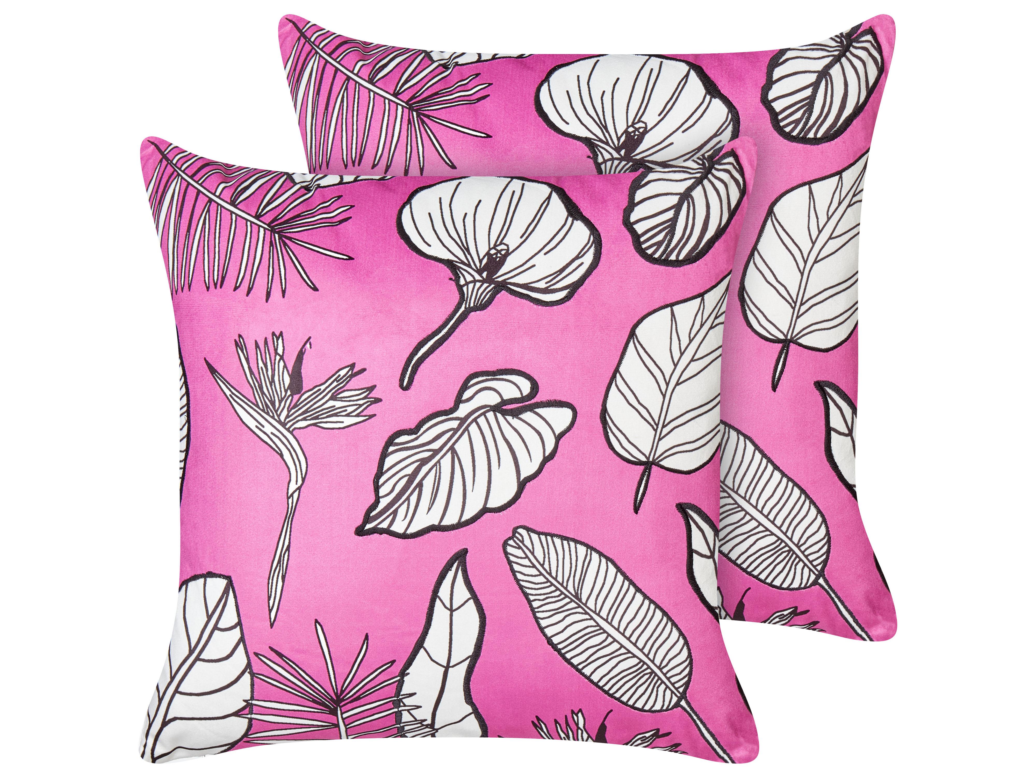 Set van 2 sierkussens MALVA Fluweel 45 x 45 cm Roze bloempatroon