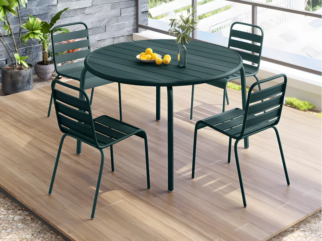 Table de jardin ronde D.110 cm en métal - Vert sapin - MIRMANDE de MYLIA