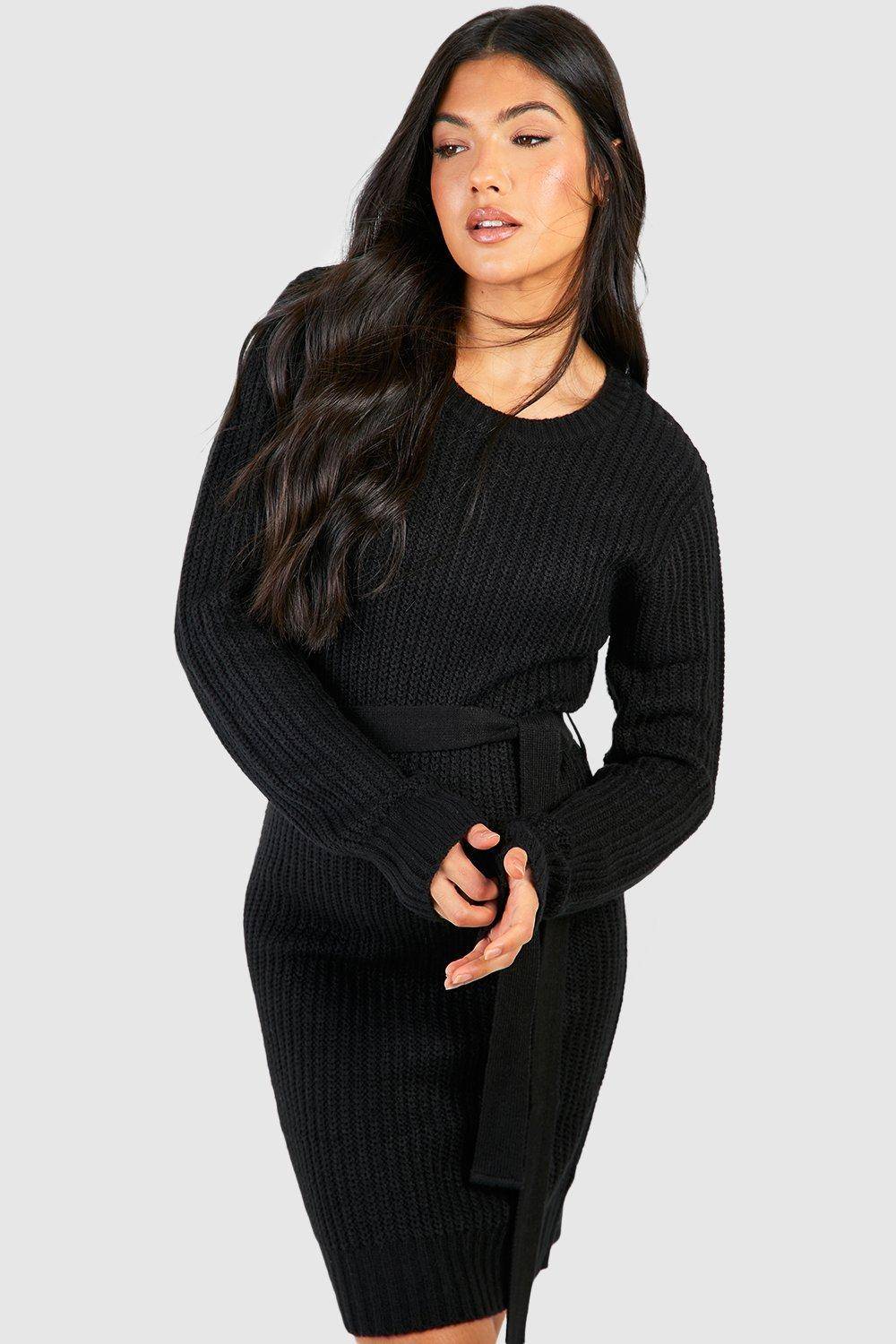 boohoo Maternité Robe Pull en Maille Douce à Ceinture Nouable