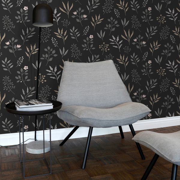 Estahome Bloemmotief Behang - Scandinavische stijl - 0,53 x 10,05 m - Warm Grijs
