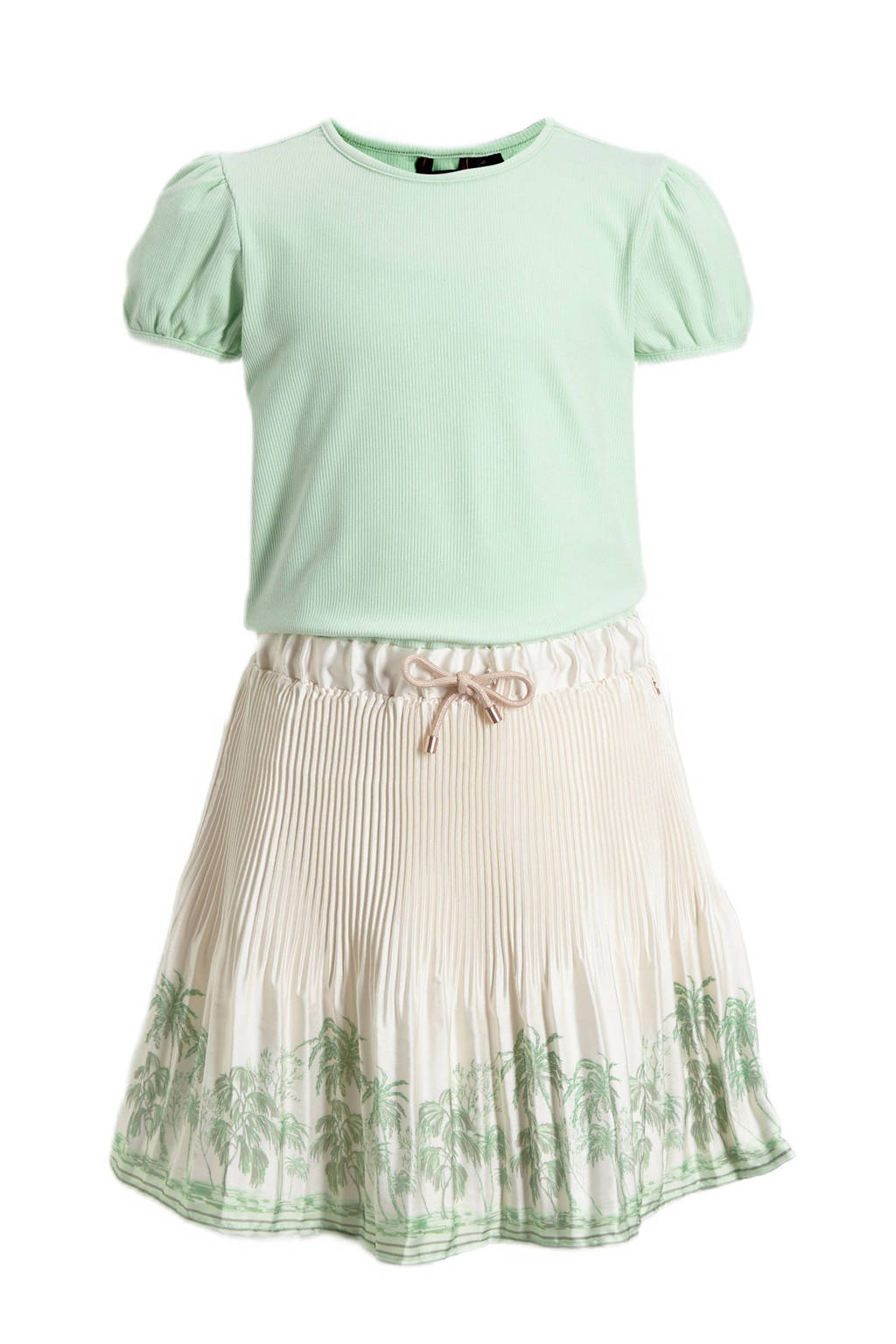 NONO gebloemde jurk Moran lichtgroen/beige