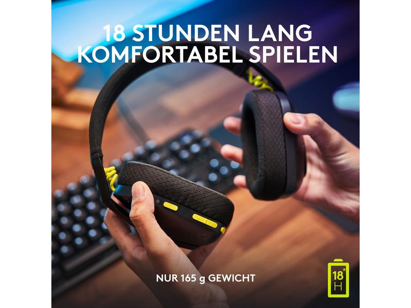 Logitech Headset G435 Gaming Lightspeed Schwarz Kabelloses Gaming-Headset mit integrierten Beamforming-Mikrofonen und bis zu 18 Stunden Akkulaufzeit