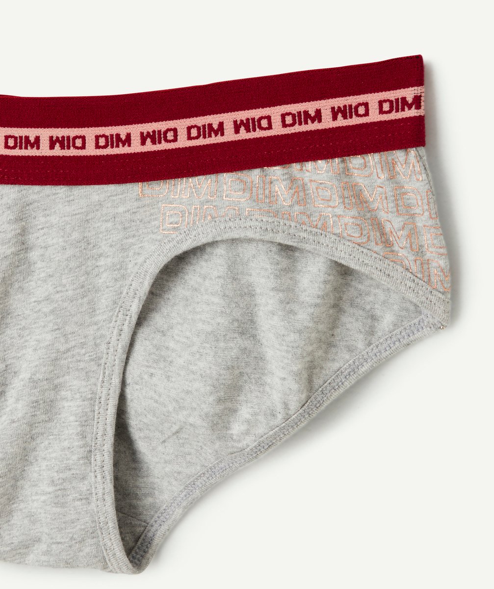 DIMshorty fille en coton stretch grise chinée avec bande rouge