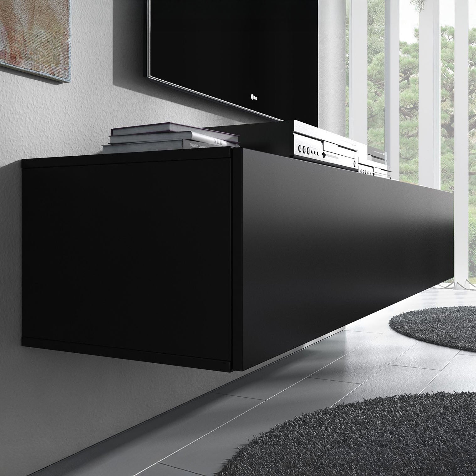 Meubella - TV-Meubel Flame - Mat Zwart - 160 cm