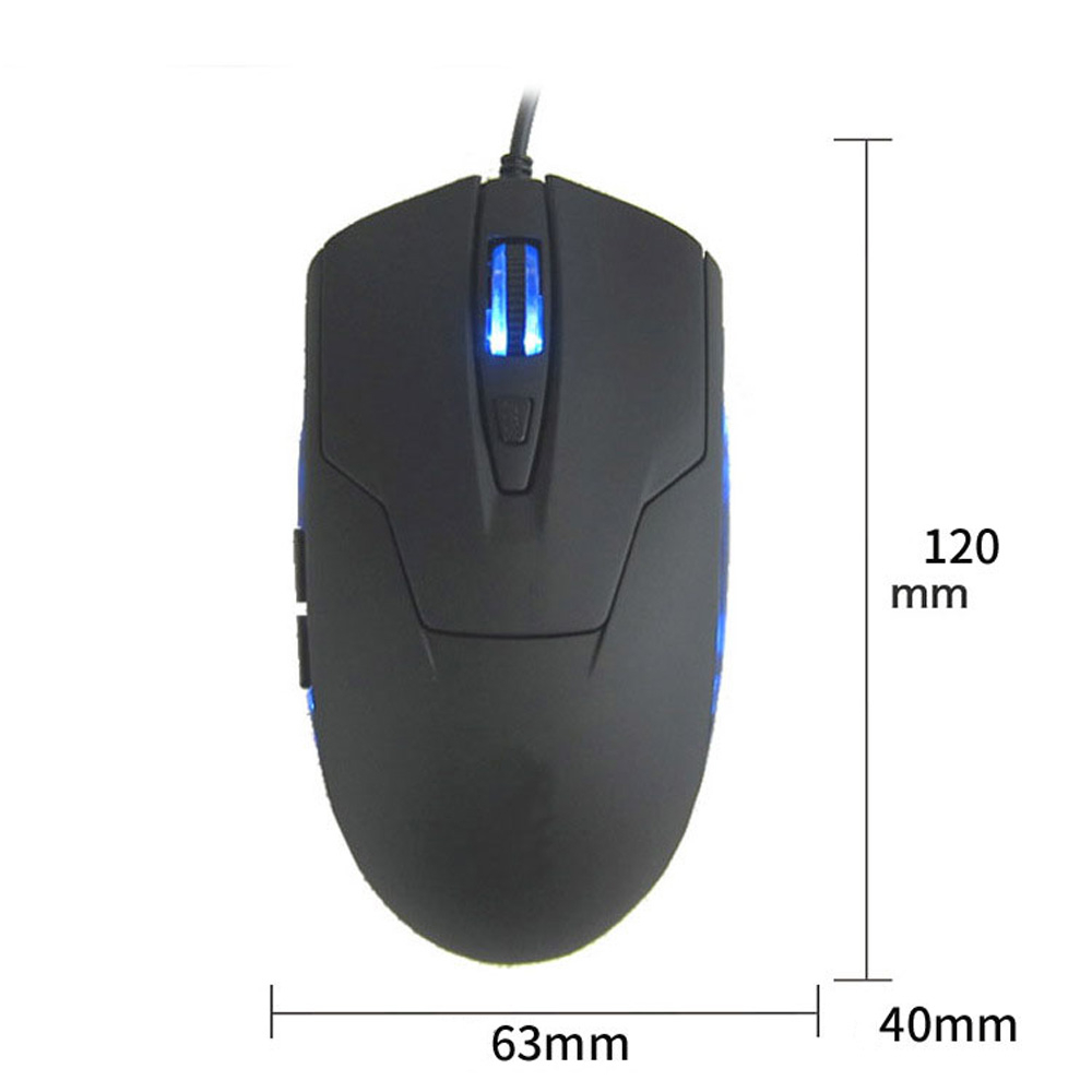 Optische USB C Gaming Maus mit Kabel 2400 DPI mit 6 Tasten   Beleuchtung (MacOS/Windows) - Schwarz