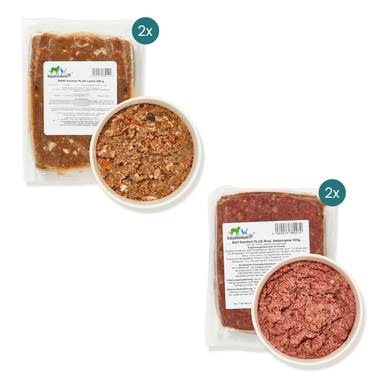 haustierkost.de Fertigbarf Probierpaket Frostfutter 16 x 500 g