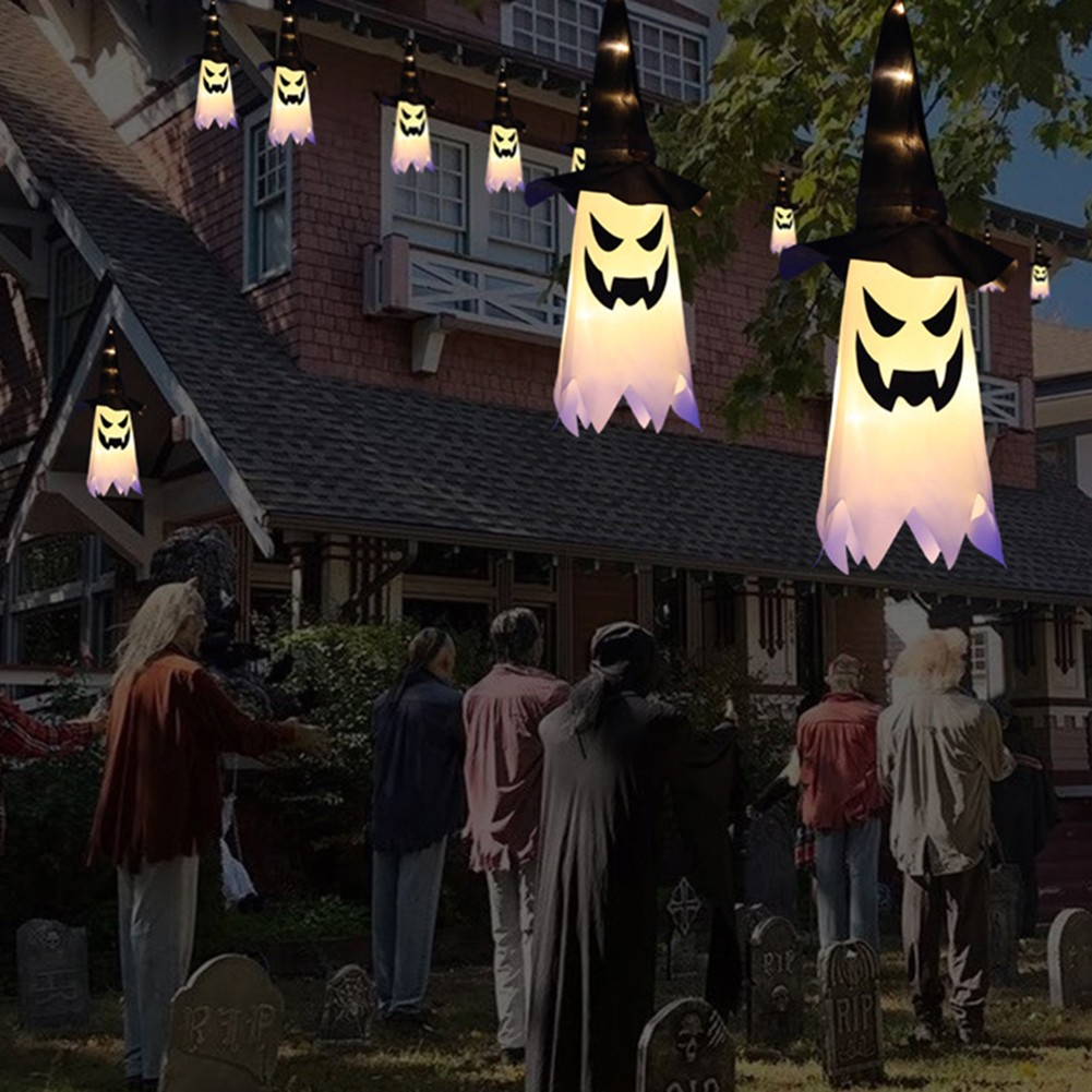 (45cm) Halloween LED Licht Party Deko Gespenst Hängelicht Geist (inkl. Batterien) - Warmweiss